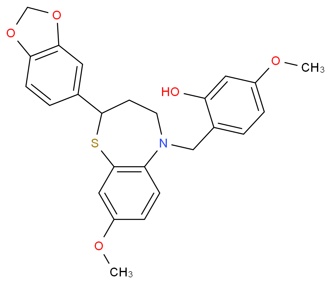 2-{[2-(1,3-benzodioxol-5-yl)-8-methoxy-3,4-dihydro-1,5-benzothiazepin-5(2H)-yl]methyl}-5-methoxyphenol_分子结构_CAS_)