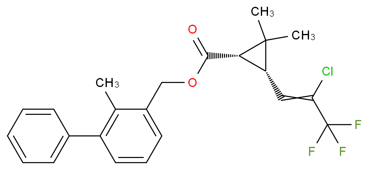 (2-methyl-3-phenylphenyl)methyl (1S,3S)-3-(2-chloro-3,3,3-trifluoroprop-1-en-1-yl)-2,2-dimethylcyclopropane-1-carboxylate_分子结构_CAS_82657-04-3