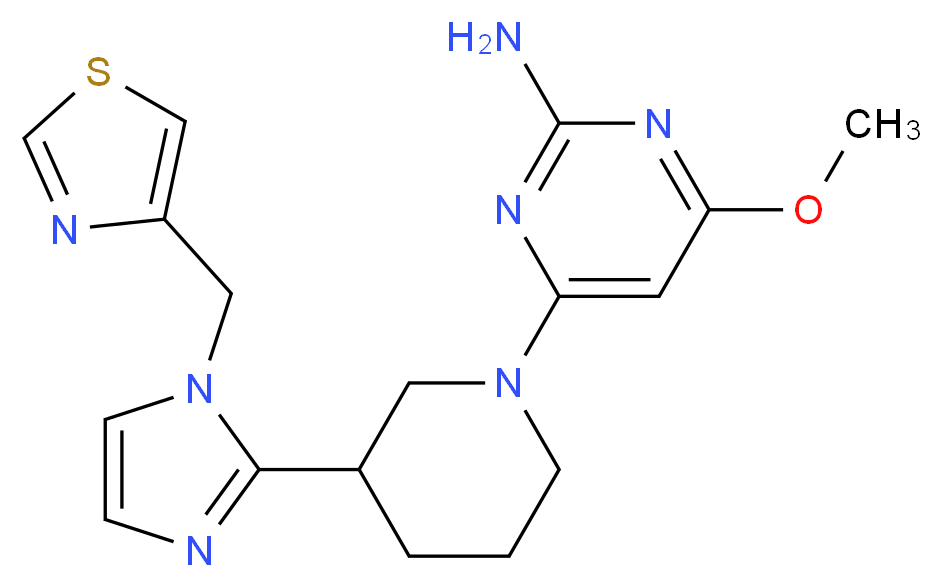 4-methoxy-6-{3-[1-(1,3-thiazol-4-ylmethyl)-1H-imidazol-2-yl]piperidin-1-yl}pyrimidin-2-amine_分子结构_CAS_)