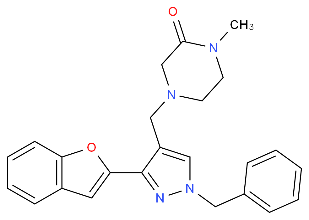 4-{[3-(1-benzofuran-2-yl)-1-benzyl-1H-pyrazol-4-yl]methyl}-1-methyl-2-piperazinone_分子结构_CAS_)