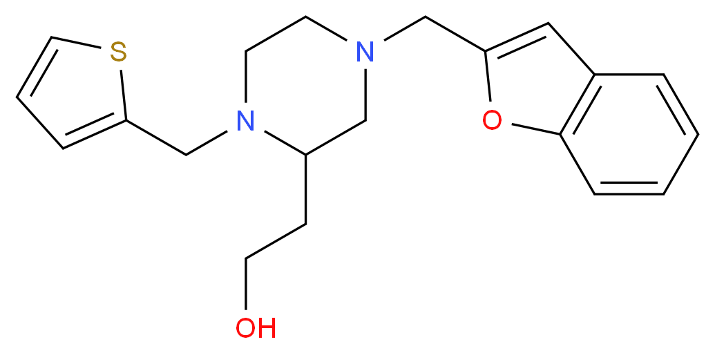 2-[4-(1-benzofuran-2-ylmethyl)-1-(2-thienylmethyl)-2-piperazinyl]ethanol_分子结构_CAS_)