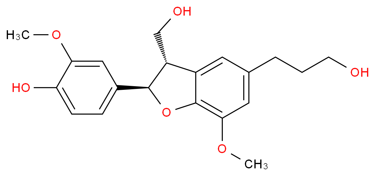 4-[(2R,3S)-3-(hydroxymethyl)-5-(3-hydroxypropyl)-7-methoxy-2,3-dihydro-1-benzofuran-2-yl]-2-methoxyphenol_分子结构_CAS_126253-41-6