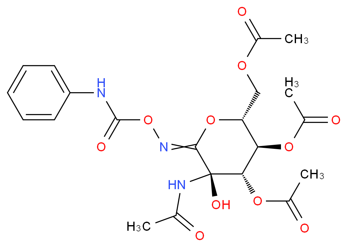 [(2R,3R,4S,5R)-3,4-bis(acetyloxy)-5-acetamido-5-hydroxy-6-{[(phenylcarbamoyl)oxy]imino}oxan-2-yl]methyl acetate_分子结构_CAS_132063-04-8