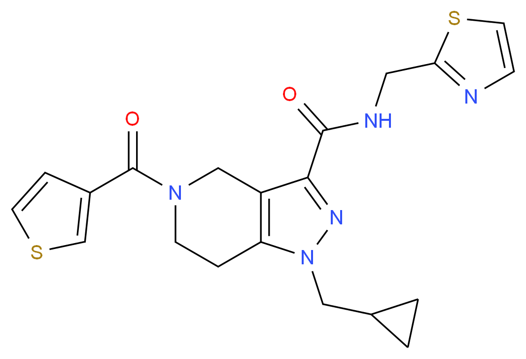 1-(cyclopropylmethyl)-N-(1,3-thiazol-2-ylmethyl)-5-(3-thienylcarbonyl)-4,5,6,7-tetrahydro-1H-pyrazolo[4,3-c]pyridine-3-carboxamide_分子结构_CAS_)