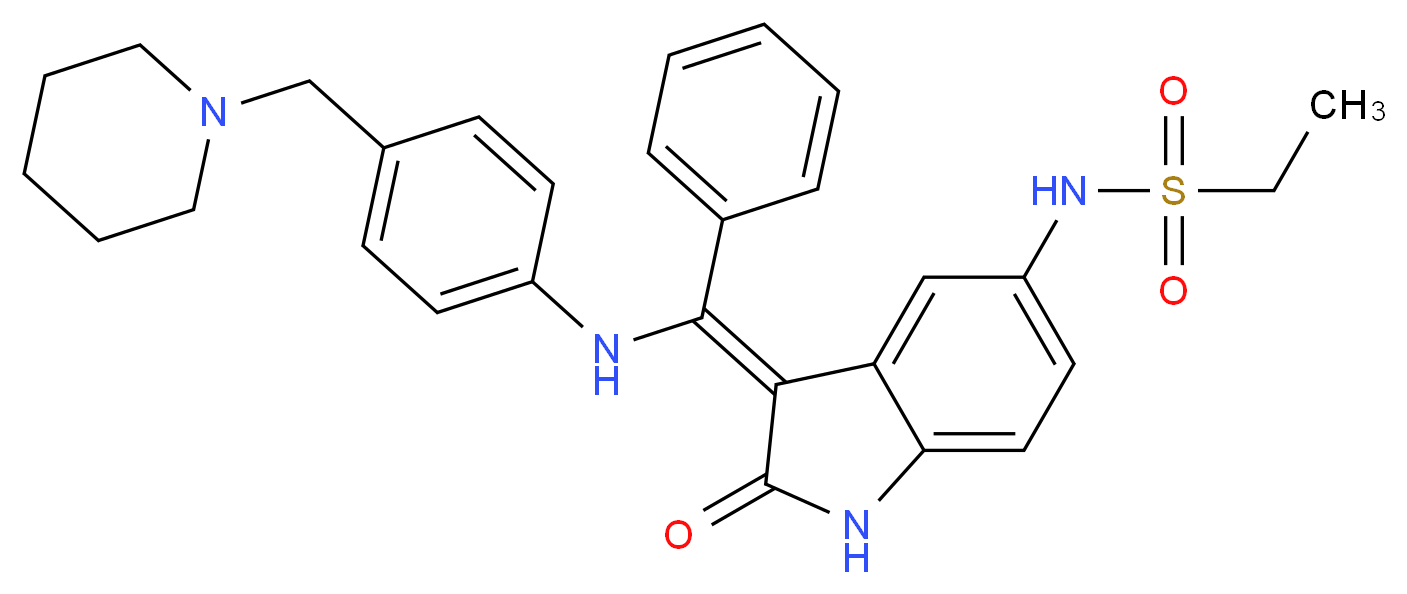 N-[(3Z)-2-oxo-3-[phenyl({[4-(piperidin-1-ylmethyl)phenyl]amino})methylidene]-2,3-dihydro-1H-indol-5-yl]ethane-1-sulfonamide_分子结构_CAS_422513-13-1