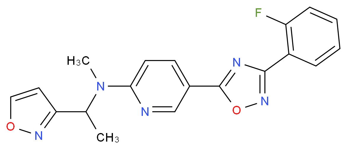 5-[3-(2-fluorophenyl)-1,2,4-oxadiazol-5-yl]-N-[1-(3-isoxazolyl)ethyl]-N-methyl-2-pyridinamine_分子结构_CAS_)