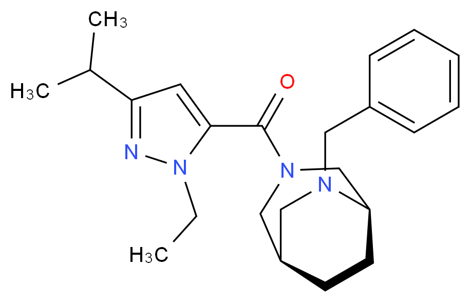 (1R*,5R*)-6-benzyl-3-[(1-ethyl-3-isopropyl-1H-pyrazol-5-yl)carbonyl]-3,6-diazabicyclo[3.2.2]nonane_分子结构_CAS_)