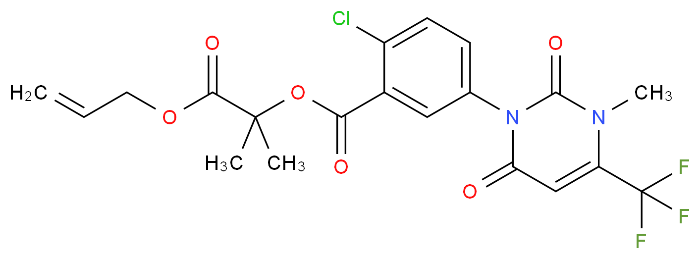 prop-2-en-1-yl 2-{2-chloro-5-[3-methyl-2,6-dioxo-4-(trifluoromethyl)-1,2,3,6-tetrahydropyrimidin-1-yl]benzoyloxy}-2-methylpropanoate_分子结构_CAS_134605-64-4