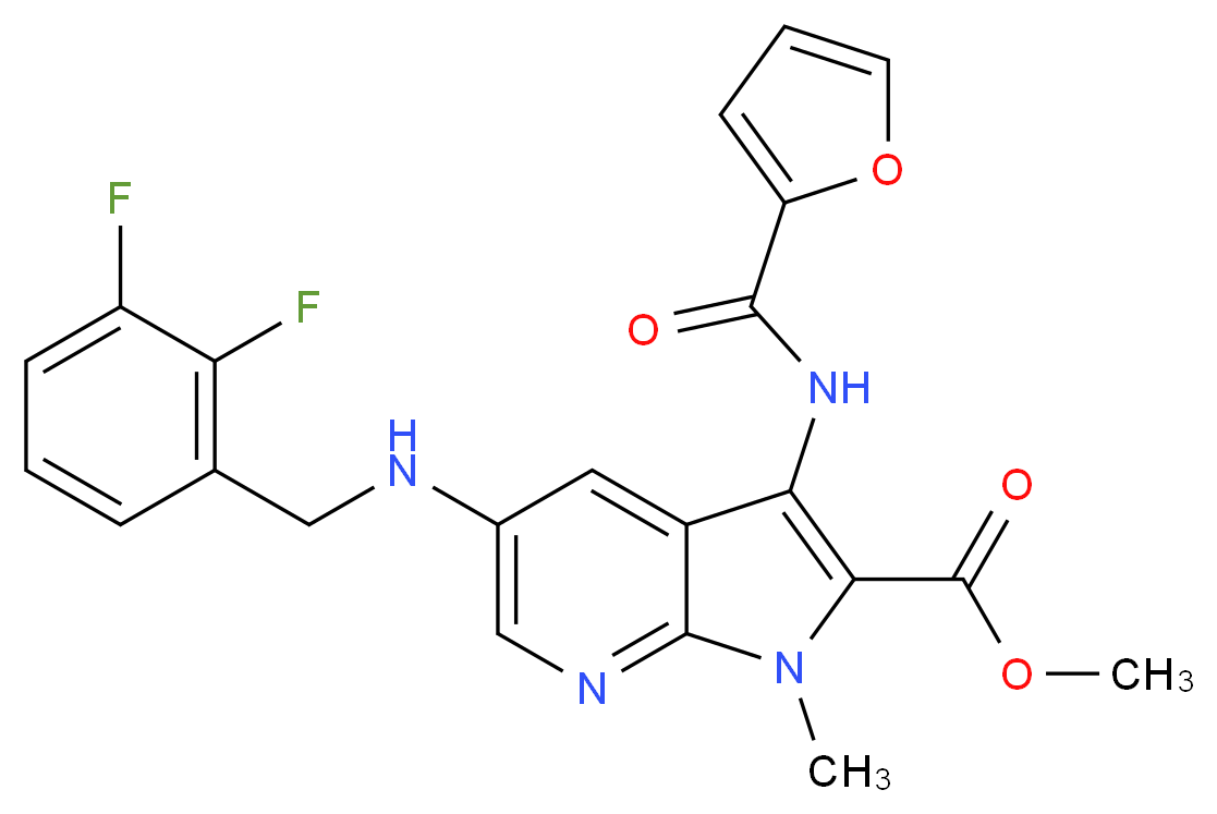methyl 5-[(2,3-difluorobenzyl)amino]-3-(2-furoylamino)-1-methyl-1H-pyrrolo[2,3-b]pyridine-2-carboxylate_分子结构_CAS_)