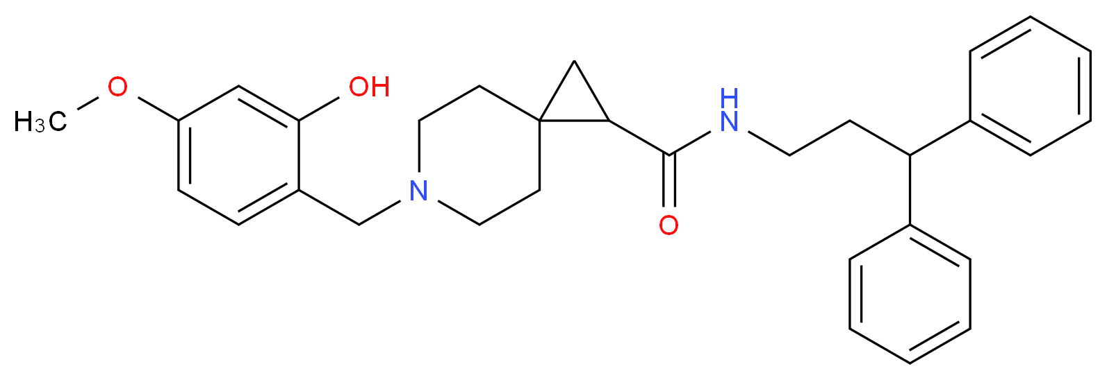 N-(3,3-diphenylpropyl)-6-(2-hydroxy-4-methoxybenzyl)-6-azaspiro[2.5]octane-1-carboxamide_分子结构_CAS_)