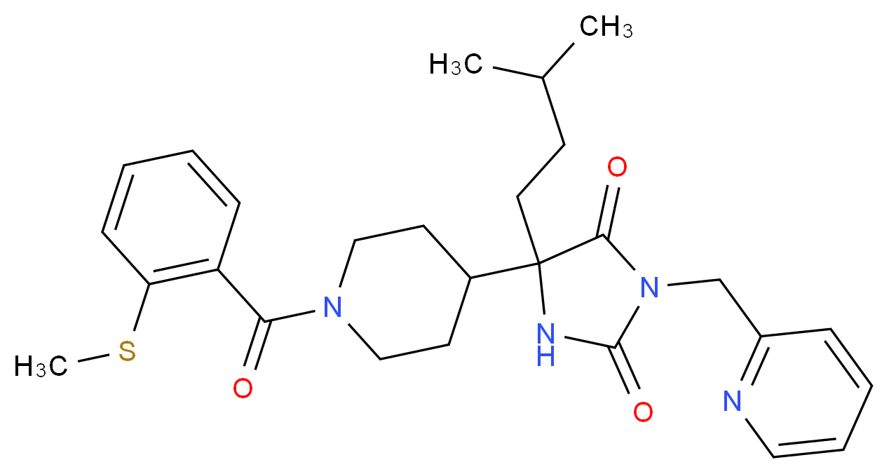 5-(3-methylbutyl)-5-{1-[2-(methylthio)benzoyl]-4-piperidinyl}-3-(2-pyridinylmethyl)-2,4-imidazolidinedione_分子结构_CAS_)