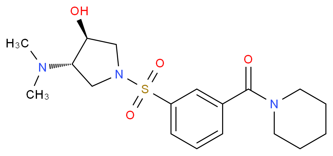 (3S*,4S*)-4-(dimethylamino)-1-{[3-(piperidin-1-ylcarbonyl)phenyl]sulfonyl}pyrrolidin-3-ol_分子结构_CAS_)