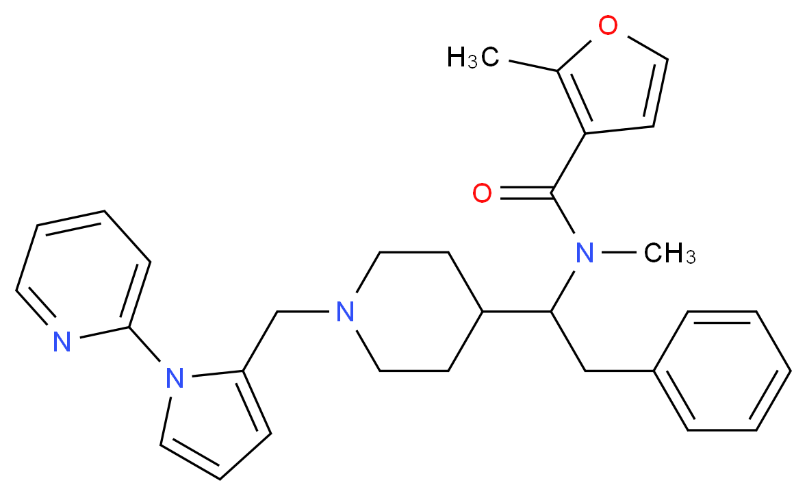 N,2-dimethyl-N-[2-phenyl-1-(1-{[1-(2-pyridinyl)-1H-pyrrol-2-yl]methyl}-4-piperidinyl)ethyl]-3-furamide_分子结构_CAS_)