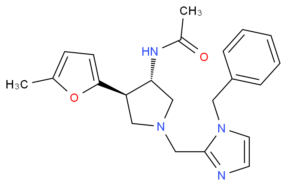 N-[(3S*,4R*)-1-[(1-benzyl-1H-imidazol-2-yl)methyl]-4-(5-methyl-2-furyl)pyrrolidin-3-yl]acetamide_分子结构_CAS_)