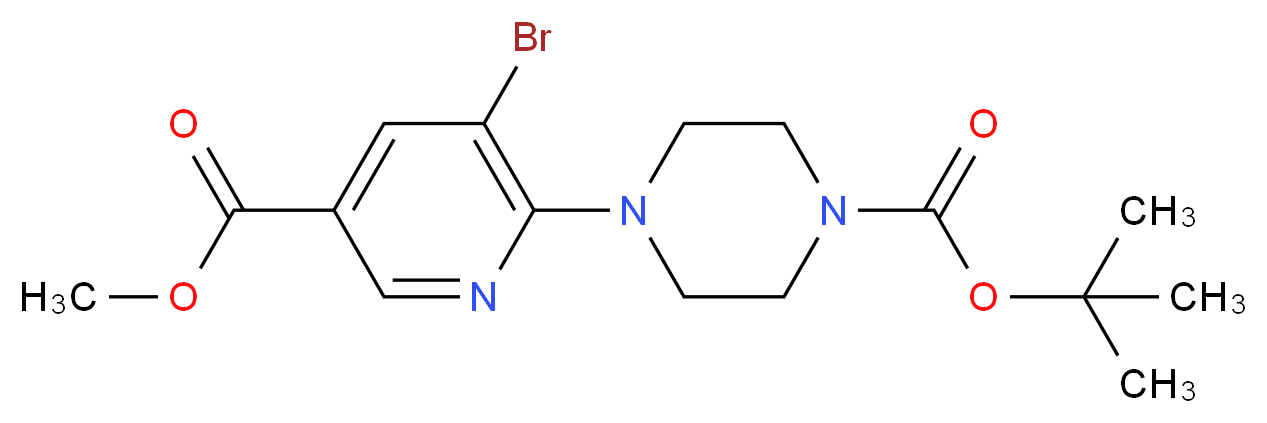 tert-Butyl 4-[3-bromo-5-(methoxycarbonyl)-2-pyridinyl]tetrahydro-1(2H)-pyrazinecarboxylate_分子结构_CAS_906559-32-8)