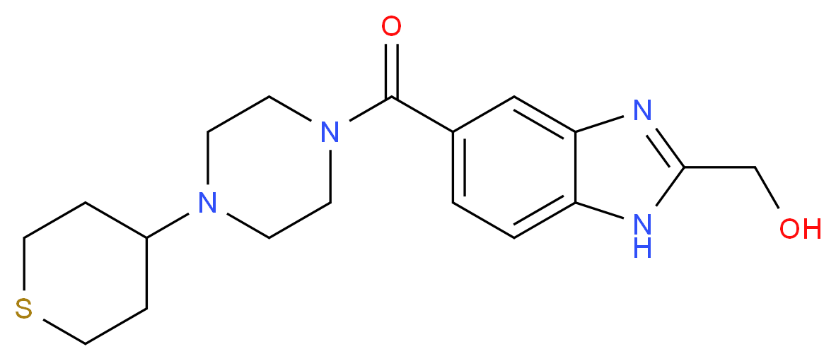 (5-{[4-(tetrahydro-2H-thiopyran-4-yl)piperazin-1-yl]carbonyl}-1H-benzimidazol-2-yl)methanol_分子结构_CAS_)