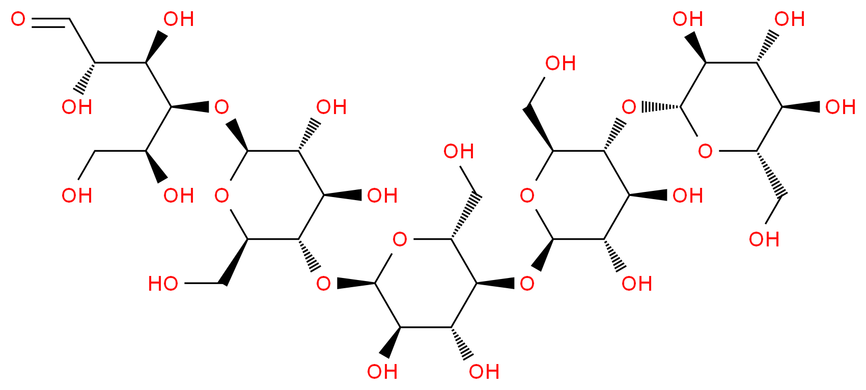 (2S,3R,4S,5S)-4-{[(2S,3R,4R,5S,6R)-5-{[(2R,3R,4R,5S,6R)-5-{[(2R,3S,4S,5R,6S)-3,4-dihydroxy-6-(hydroxymethyl)-5-{[(2R,3S,4R,5R,6S)-3,4,5-trihydroxy-6-(hydroxymethyl)oxan-2-yl]oxy}oxan-2-yl]oxy}-3,4-dihydroxy-6-(hydroxymethyl)oxan-2-yl]oxy}-3,4-dihydroxy-6-(hydroxymethyl)oxan-2-yl]oxy}-2,3,5,6-tetrahydroxyhexanal_分子结构_CAS_2240-27-9