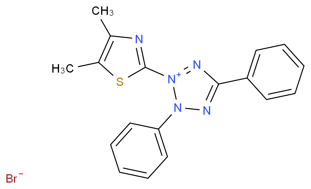 2-(dimethyl-1,3-thiazol-2-yl)-3,5-diphenyl-3H-1,2$l^{5},3,4-tetrazol-2-ylium bromide_分子结构_CAS_298-93-1