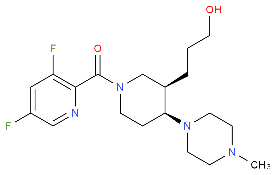 3-[(3R*,4S*)-1-[(3,5-difluoropyridin-2-yl)carbonyl]-4-(4-methylpiperazin-1-yl)piperidin-3-yl]propan-1-ol_分子结构_CAS_)