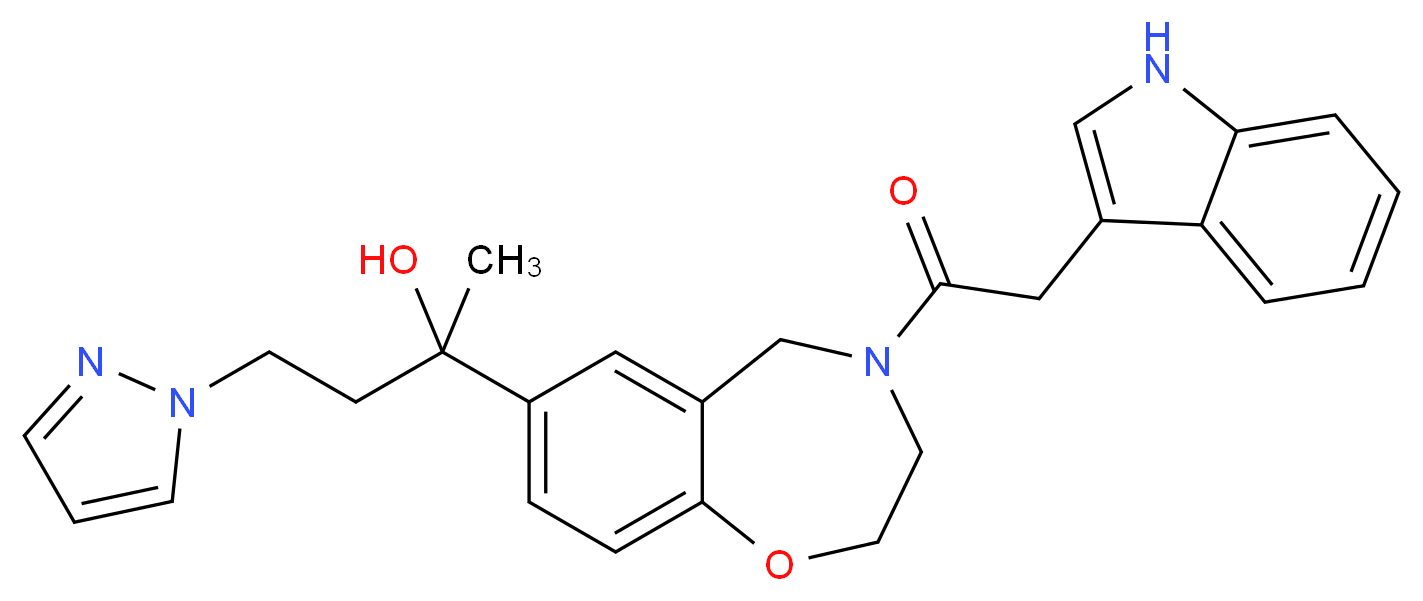 2-[4-(1H-indol-3-ylacetyl)-2,3,4,5-tetrahydro-1,4-benzoxazepin-7-yl]-4-(1H-pyrazol-1-yl)-2-butanol_分子结构_CAS_)