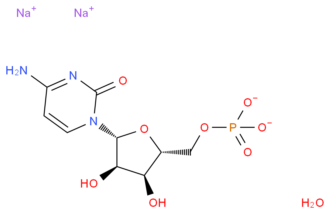 disodium hydrate [(2R,3S,4R,5R)-5-(4-amino-2-oxo-1,2-dihydropyrimidin-1-yl)-3,4-dihydroxyoxolan-2-yl]methyl phosphate_分子结构_CAS_6757-06-8