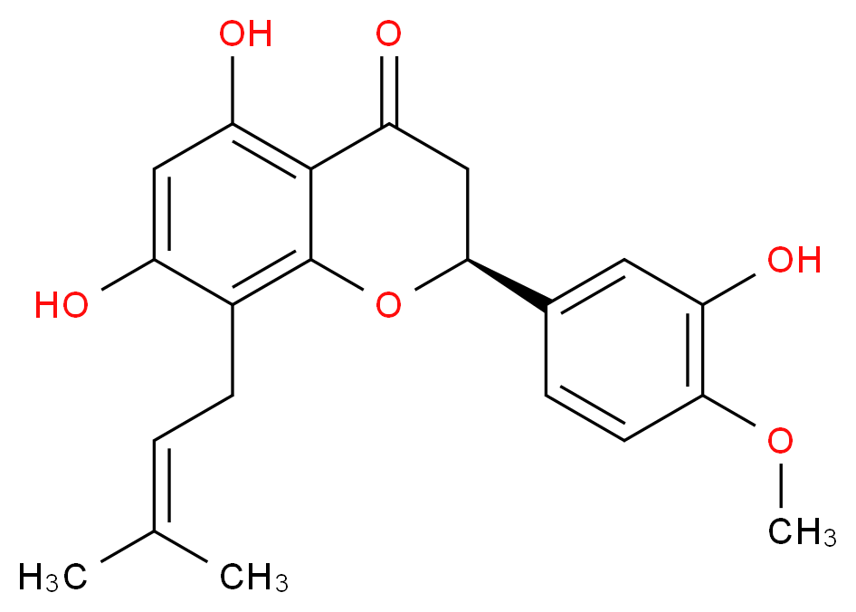 (2S)-5,7-dihydroxy-2-(3-hydroxy-4-methoxyphenyl)-8-(3-methylbut-2-en-1-yl)-3,4-dihydro-2H-1-benzopyran-4-one_分子结构_CAS_1268140-15-3