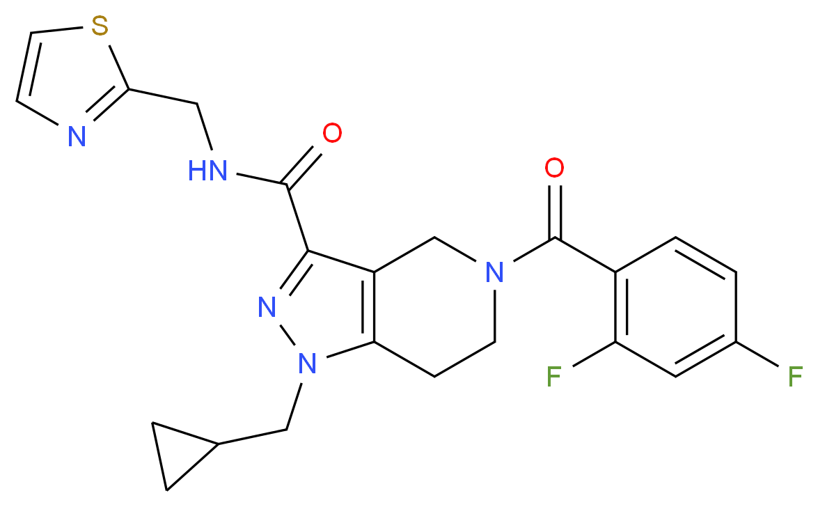 1-(cyclopropylmethyl)-5-(2,4-difluorobenzoyl)-N-(1,3-thiazol-2-ylmethyl)-4,5,6,7-tetrahydro-1H-pyrazolo[4,3-c]pyridine-3-carboxamide_分子结构_CAS_)