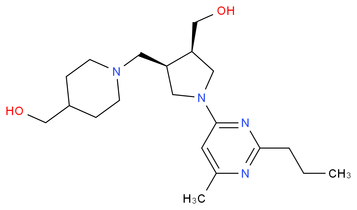 (1-{[(3R*,4R*)-4-(hydroxymethyl)-1-(6-methyl-2-propylpyrimidin-4-yl)pyrrolidin-3-yl]methyl}piperidin-4-yl)methanol_分子结构_CAS_)