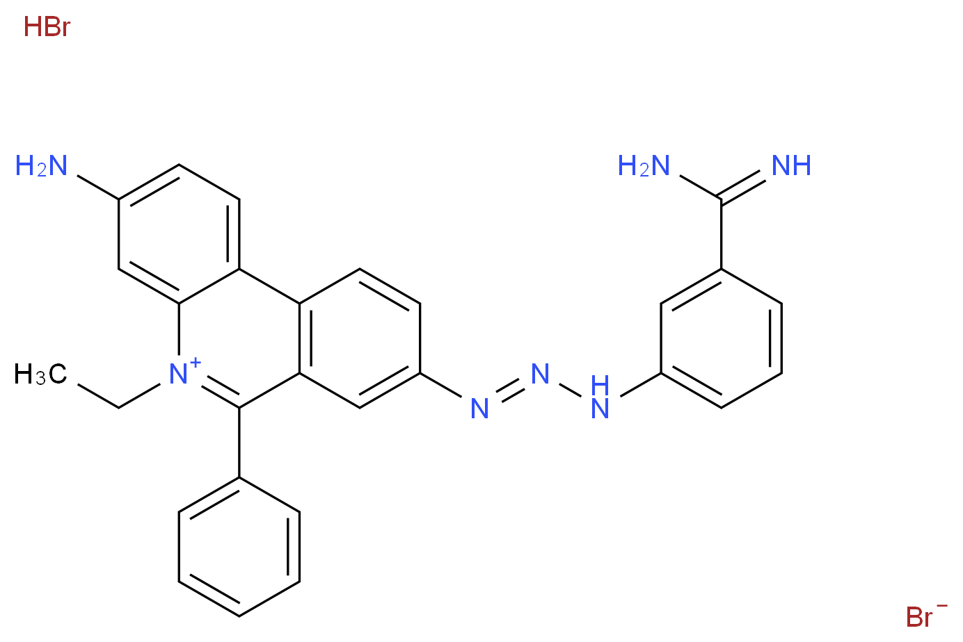 3-amino-8-[(1E)-3-(3-carbamimidoylphenyl)triaz-1-en-1-yl]-5-ethyl-6-phenylphenanthridin-5-ium bromide hydrobromide_分子结构_CAS_4174-69-0