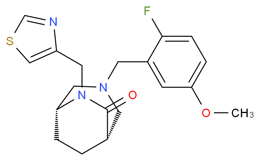 (1S*,5R*)-3-(2-fluoro-5-methoxybenzyl)-6-(1,3-thiazol-4-ylmethyl)-3,6-diazabicyclo[3.2.2]nonan-7-one_分子结构_CAS_)