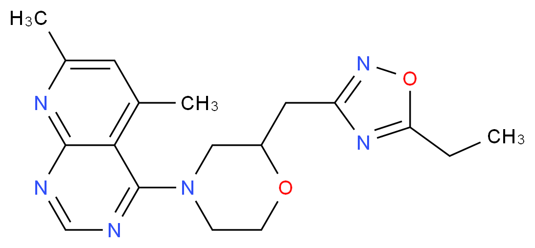 4-{2-[(5-ethyl-1,2,4-oxadiazol-3-yl)methyl]morpholin-4-yl}-5,7-dimethylpyrido[2,3-d]pyrimidine_分子结构_CAS_)
