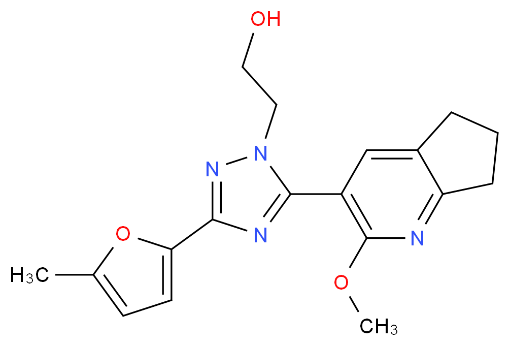 2-[5-(2-methoxy-6,7-dihydro-5H-cyclopenta[b]pyridin-3-yl)-3-(5-methyl-2-furyl)-1H-1,2,4-triazol-1-yl]ethanol_分子结构_CAS_)
