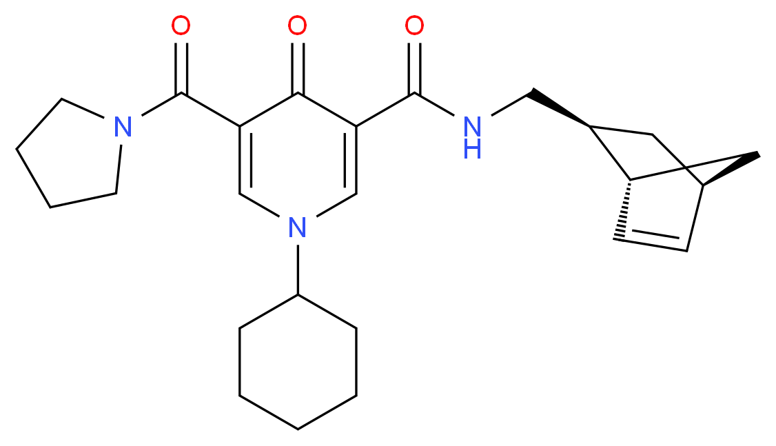 N-[(1R*,2S*,4R*)-bicyclo[2.2.1]hept-5-en-2-ylmethyl]-1-cyclohexyl-4-oxo-5-(1-pyrrolidinylcarbonyl)-1,4-dihydro-3-pyridinecarboxamide_分子结构_CAS_)