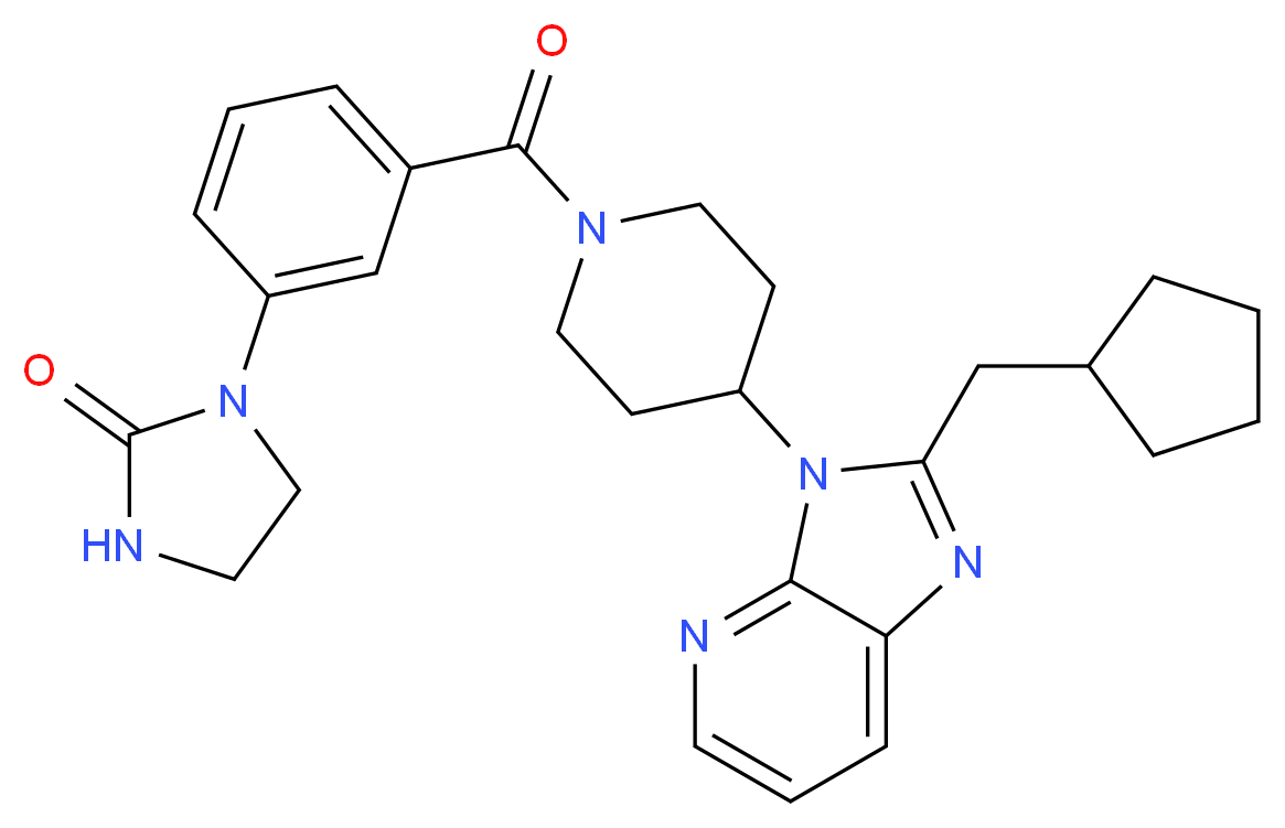 1-[3-({4-[2-(cyclopentylmethyl)-3H-imidazo[4,5-b]pyridin-3-yl]-1-piperidinyl}carbonyl)phenyl]-2-imidazolidinone_分子结构_CAS_)