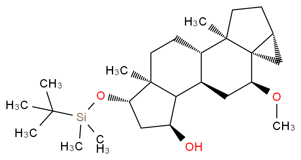 (1S,2R,5R,7R,8S,10R,11S,12S,14S,15S)-14-[(tert-butyldimethylsilyl)oxy]-8-methoxy-2,15-dimethylpentacyclo[8.7.0.0<sup>2</sup>,<sup>7</sup>.0<sup>5</sup>,<sup>7</sup>.0<sup>1</sup><sup>1</sup>,<sup>1</sup><sup>5</sup>]heptadecan-12-ol_分子结构_CAS_61252-35-5