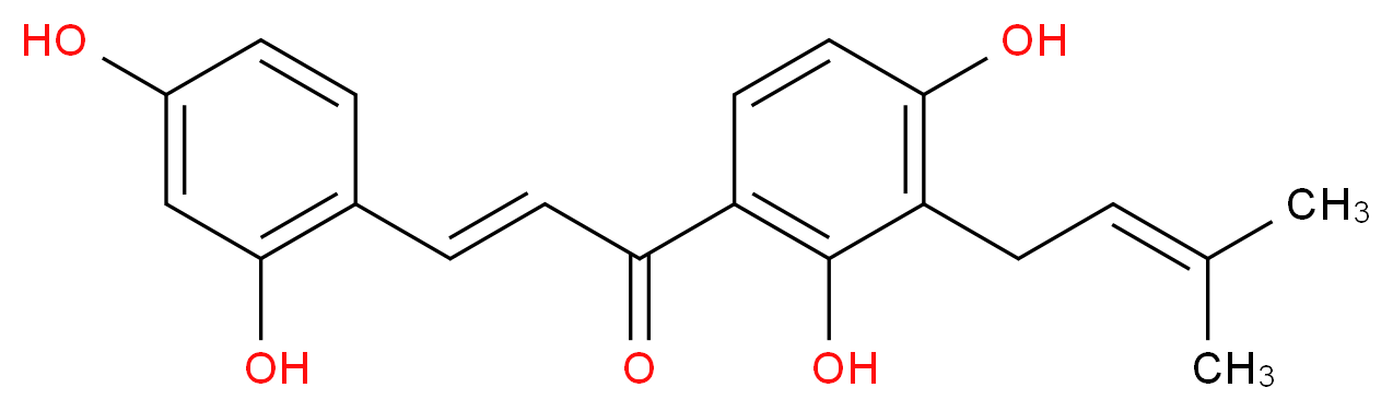 (2E)-1-[2,4-dihydroxy-3-(3-methylbut-2-en-1-yl)phenyl]-3-(2,4-dihydroxyphenyl)prop-2-en-1-one_分子结构_CAS_76472-88-3