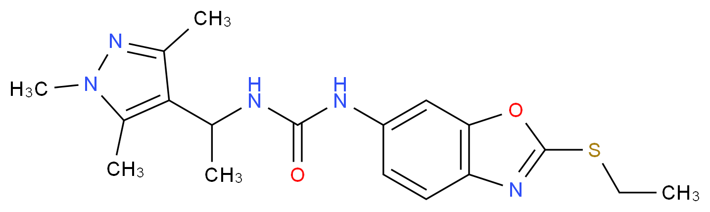 N-[2-(ethylthio)-1,3-benzoxazol-6-yl]-N'-[1-(1,3,5-trimethyl-1H-pyrazol-4-yl)ethyl]urea_分子结构_CAS_)