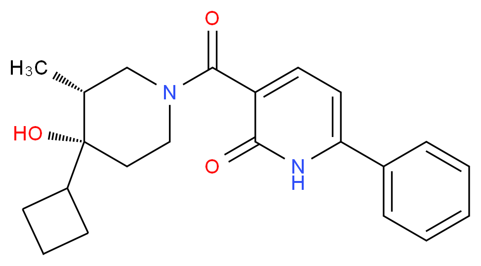 3-{[(3R*,4R*)-4-cyclobutyl-4-hydroxy-3-methylpiperidin-1-yl]carbonyl}-6-phenylpyridin-2(1H)-one_分子结构_CAS_)