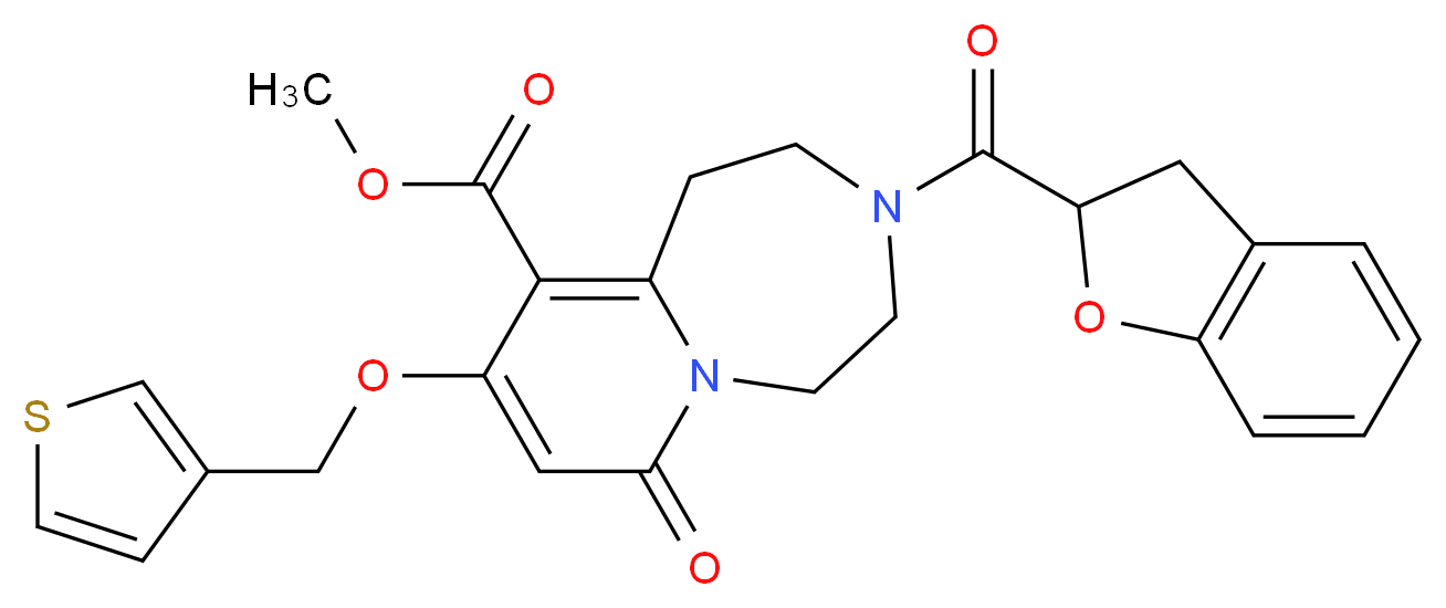 methyl 3-(2,3-dihydro-1-benzofuran-2-ylcarbonyl)-7-oxo-9-(3-thienylmethoxy)-1,2,3,4,5,7-hexahydropyrido[1,2-d][1,4]diazepine-10-carboxylate_分子结构_CAS_)