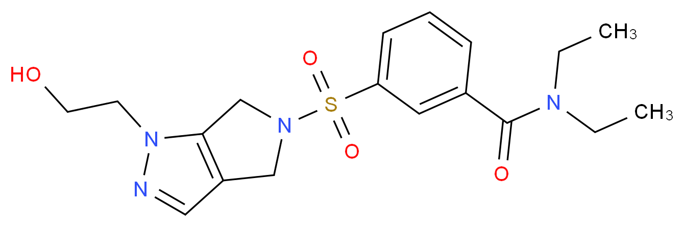 N,N-diethyl-3-{[1-(2-hydroxyethyl)-4,6-dihydropyrrolo[3,4-c]pyrazol-5(1H)-yl]sulfonyl}benzamide_分子结构_CAS_)