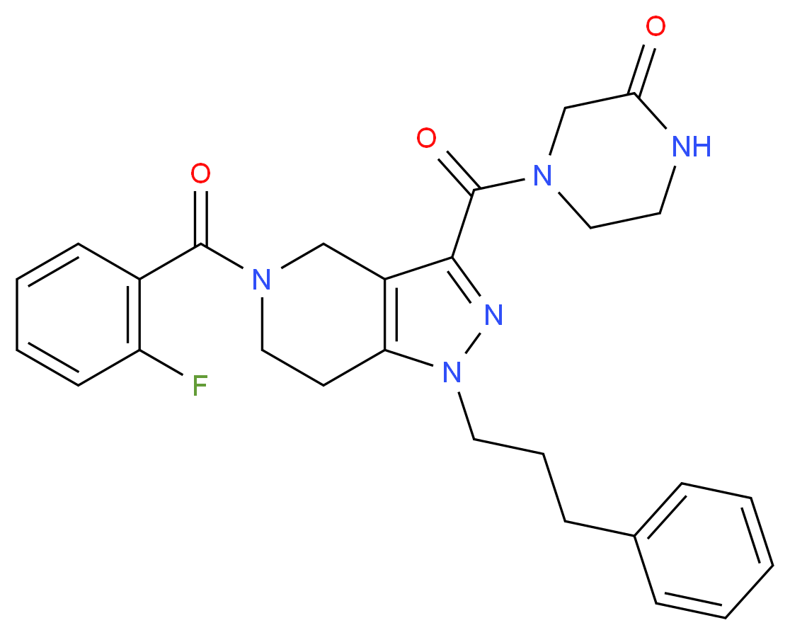 4-{[5-(2-fluorobenzoyl)-1-(3-phenylpropyl)-4,5,6,7-tetrahydro-1H-pyrazolo[4,3-c]pyridin-3-yl]carbonyl}-2-piperazinone_分子结构_CAS_)