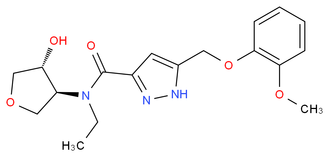 N-ethyl-N-[(3S*,4R*)-4-hydroxytetrahydrofuran-3-yl]-5-[(2-methoxyphenoxy)methyl]-1H-pyrazole-3-carboxamide_分子结构_CAS_)