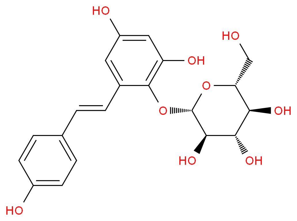 (2S,3R,4S,5S,6R)-2-{2,4-dihydroxy-6-[(E)-2-(4-hydroxyphenyl)ethenyl]phenoxy}-6-(hydroxymethyl)oxane-3,4,5-triol_分子结构_CAS_82373-94-2