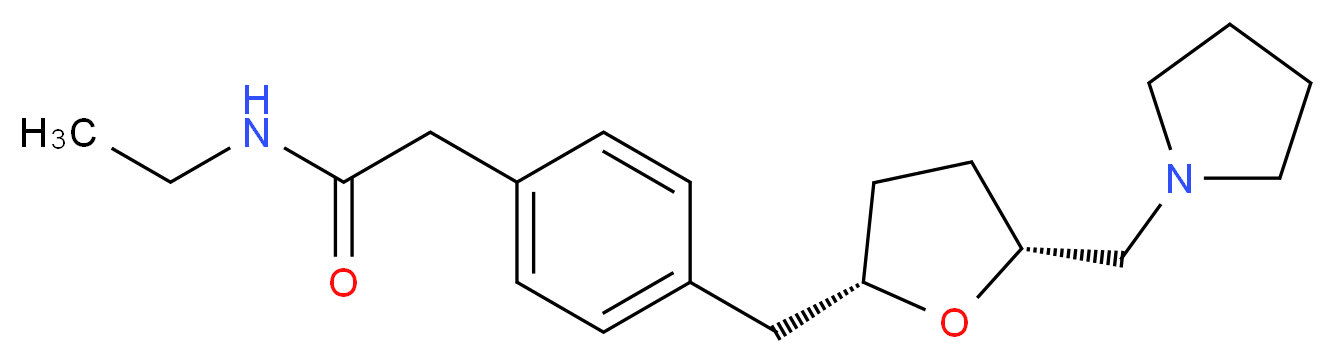 N-ethyl-2-(4-{[(2S*,5R*)-5-(pyrrolidin-1-ylmethyl)tetrahydrofuran-2-yl]methyl}phenyl)acetamide_分子结构_CAS_)