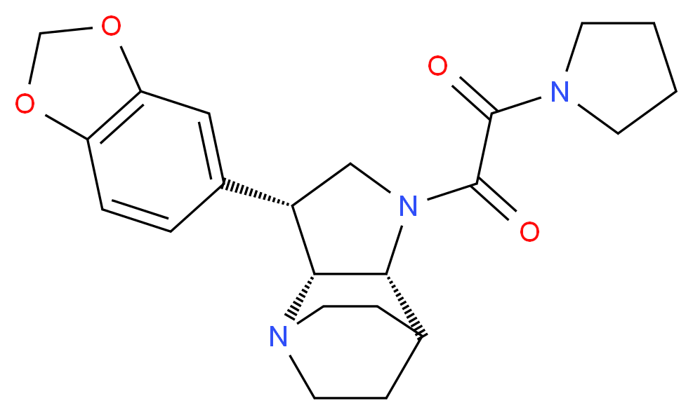 (3R*,3aR*,7aR*)-3-(1,3-benzodioxol-5-yl)-1-[oxo(pyrrolidin-1-yl)acetyl]octahydro-4,7-ethanopyrrolo[3,2-b]pyridine_分子结构_CAS_)