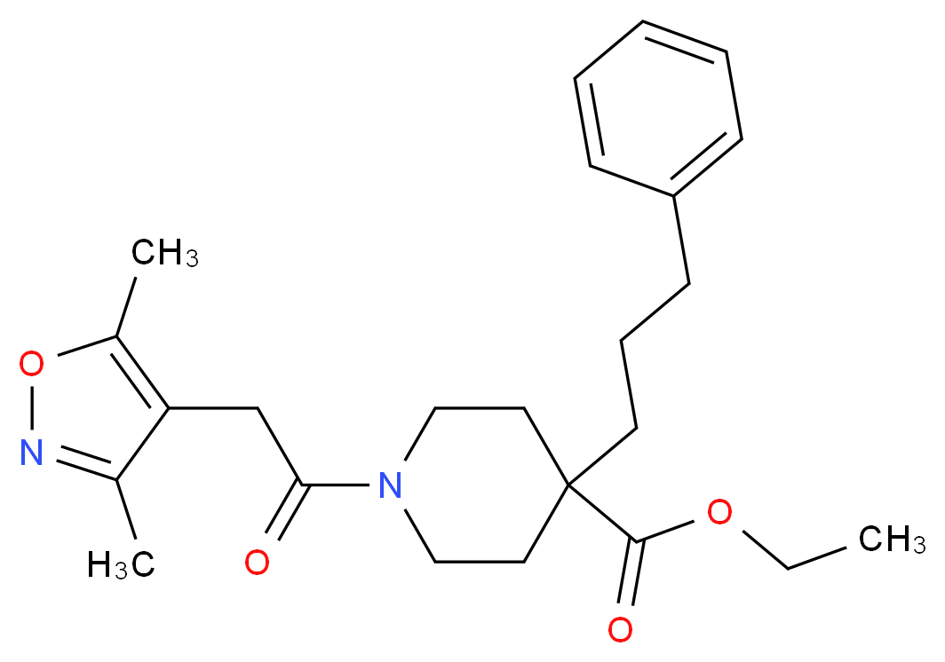 ethyl 1-[(3,5-dimethyl-4-isoxazolyl)acetyl]-4-(3-phenylpropyl)-4-piperidinecarboxylate_分子结构_CAS_)