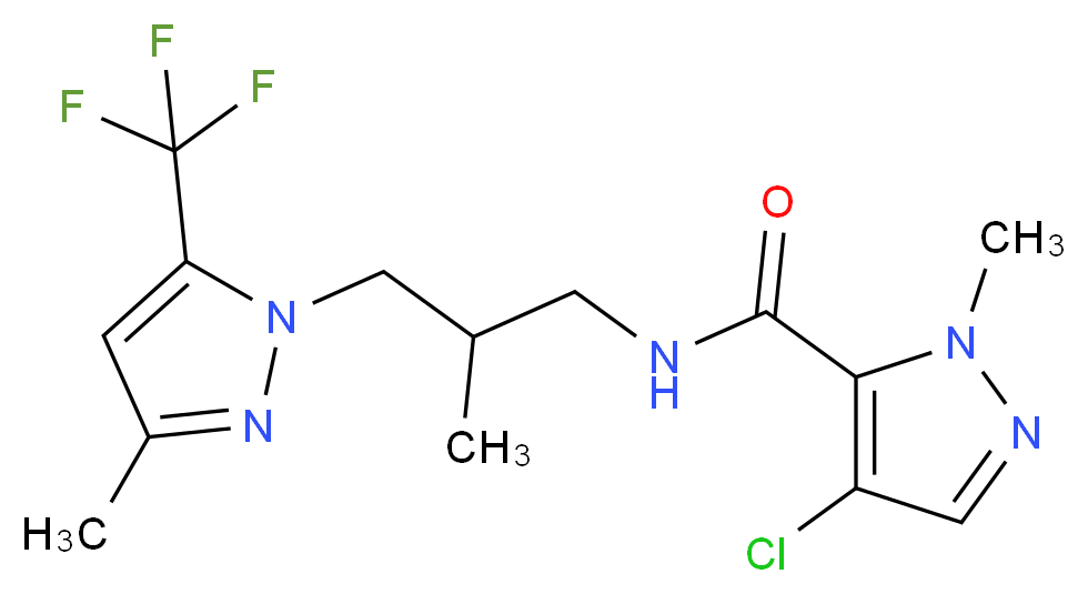 4-chloro-1-methyl-N-{2-methyl-3-[3-methyl-5-(trifluoromethyl)-1H-pyrazol-1-yl]propyl}-1H-pyrazole-5-carboxamide_分子结构_CAS_)