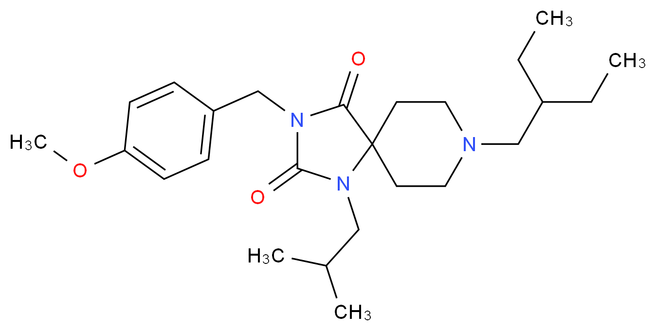 8-(2-ethylbutyl)-1-isobutyl-3-(4-methoxybenzyl)-1,3,8-triazaspiro[4.5]decane-2,4-dione_分子结构_CAS_)