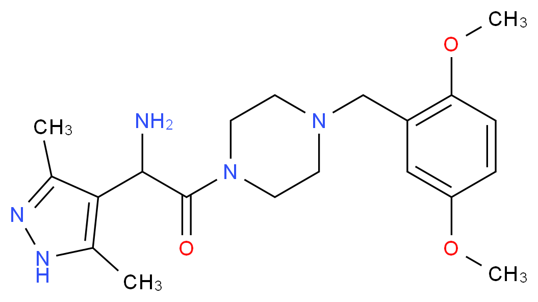 2-[4-(2,5-dimethoxybenzyl)piperazin-1-yl]-1-(3,5-dimethyl-1H-pyrazol-4-yl)-2-oxoethanamine_分子结构_CAS_)