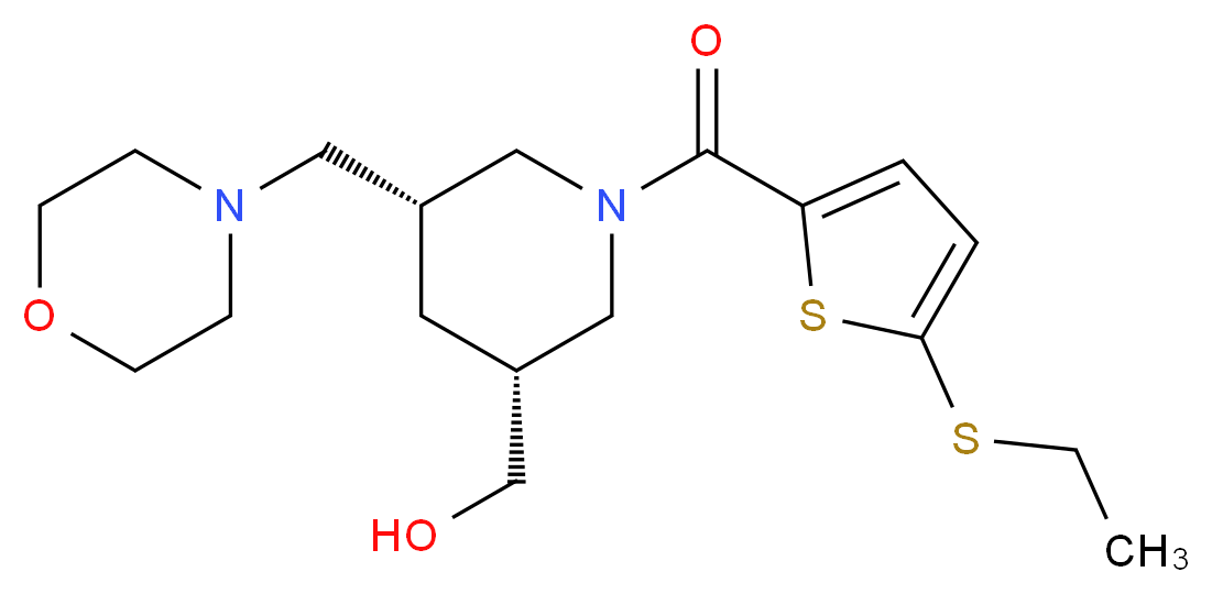 [(3R*,5R*)-1-{[5-(ethylthio)-2-thienyl]carbonyl}-5-(morpholin-4-ylmethyl)piperidin-3-yl]methanol_分子结构_CAS_)